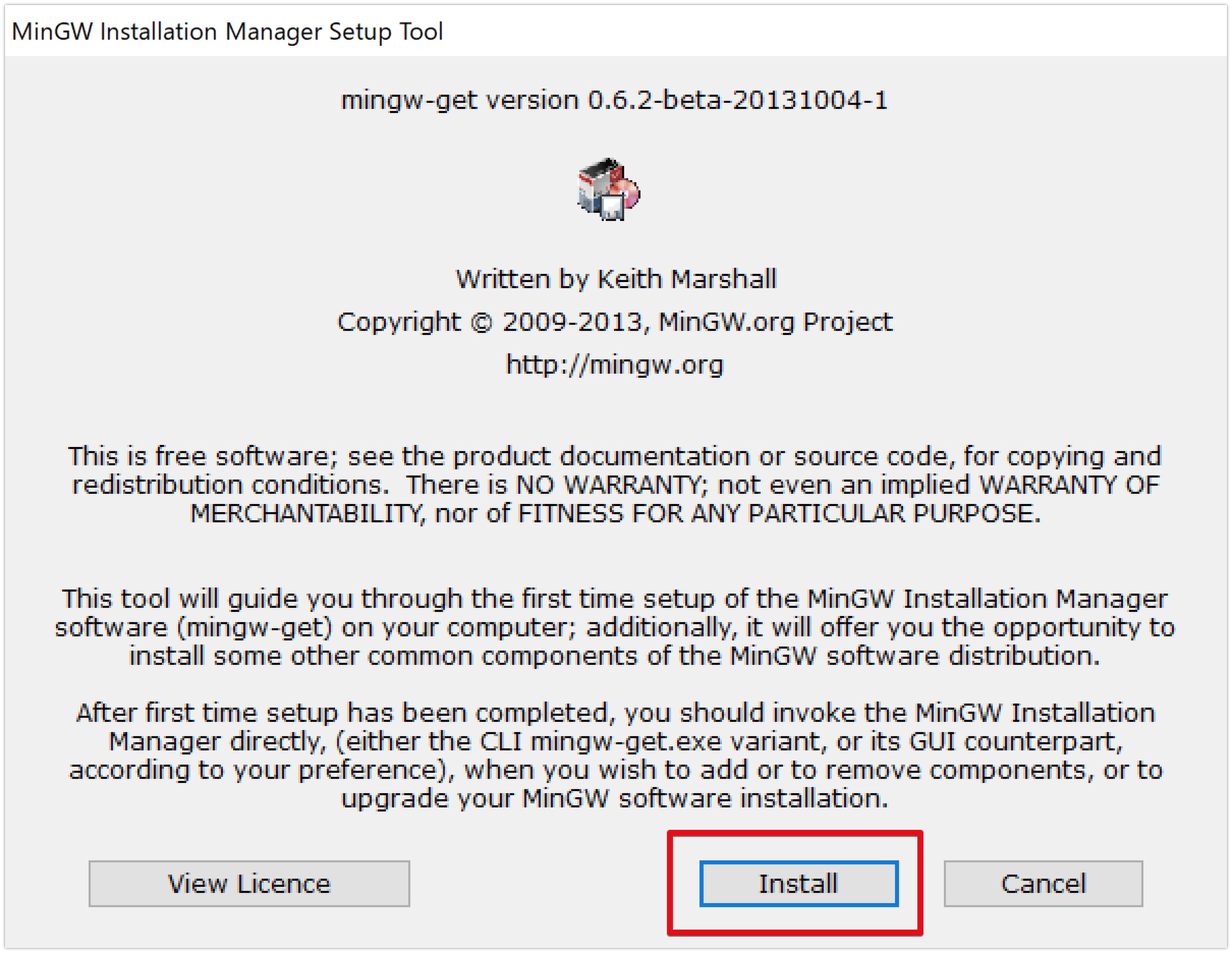 MinGWインストーラのダウンロード