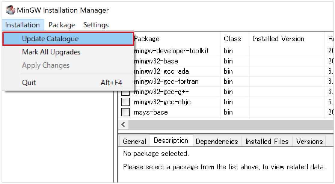 MinGWインストーラのダウンロード