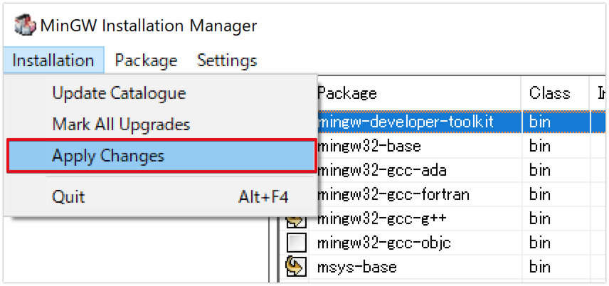 MinGWインストーラのダウンロード